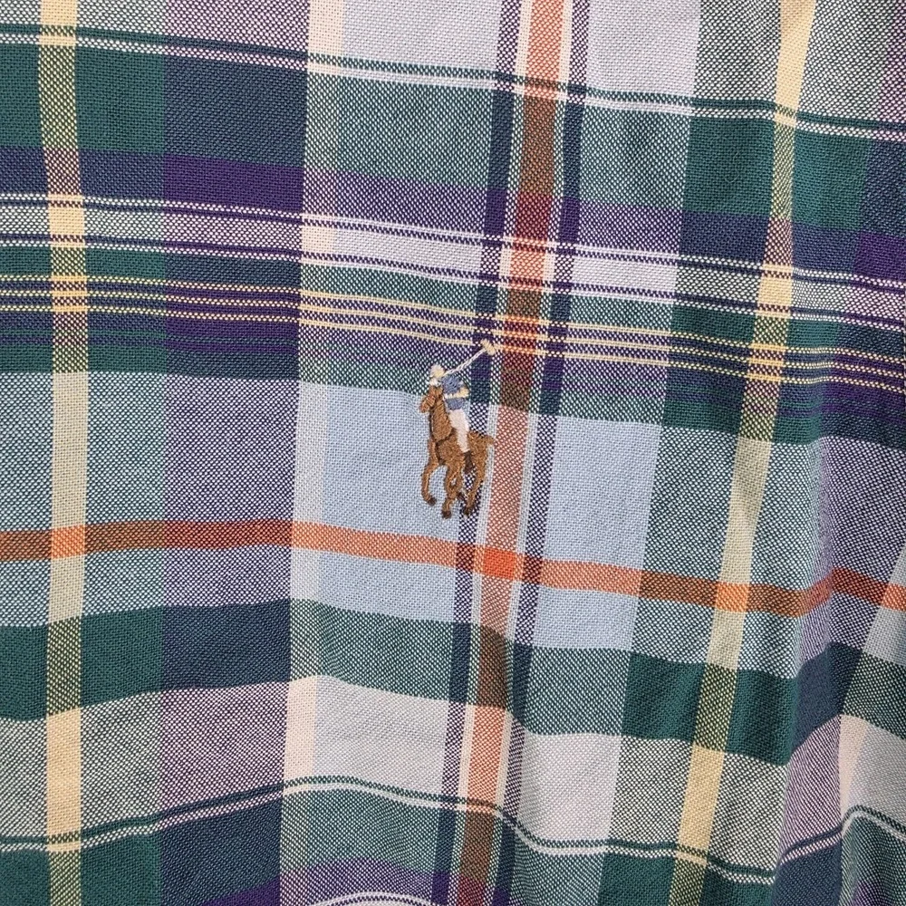 Ralph Lauren Men S Slim Fit Stretch Oxford Green Plaid Shirt Button Flesh Pony‎